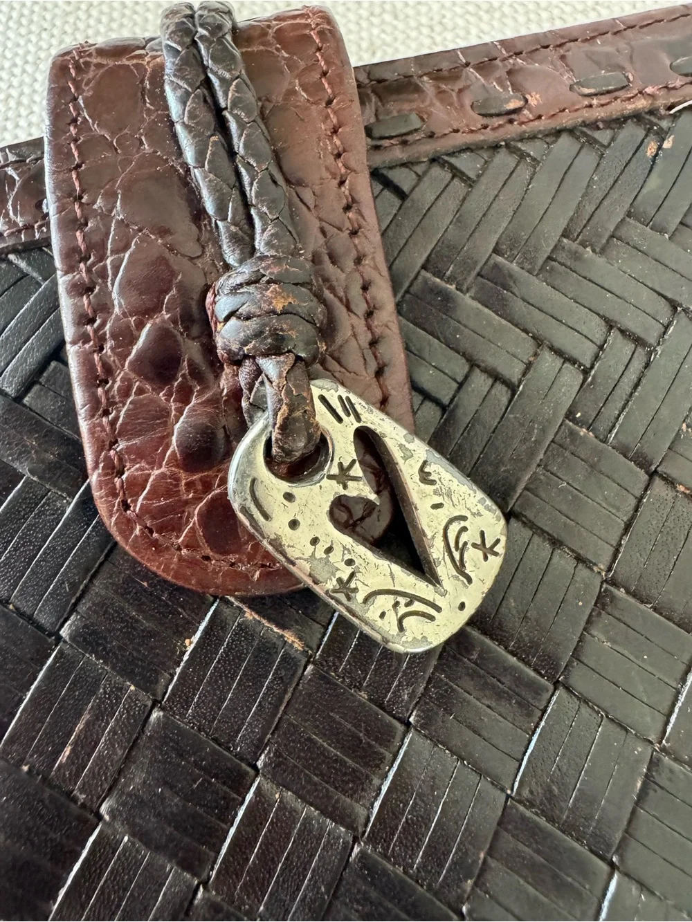 Vintage Brighton Brown Croc-Embossed Heart Leather Boho Bifold Women’s Wallet